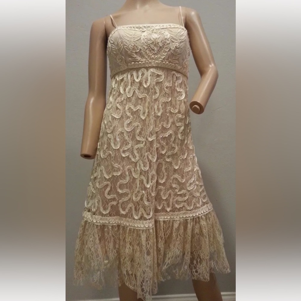 Sue Wong Nocturne Creme Beaded Lace Cocktail Gatsby Party Dress 6